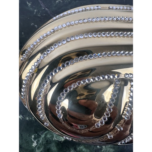 Vintage Le-Ann Gold Metal Clamshell Evening Bag Clutch with Chain Strap - Picture 4 of 16